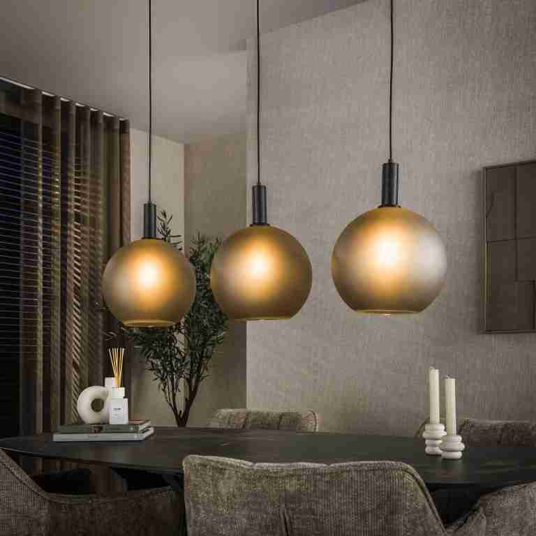 LifestyleFurn Hanglamp Vashon Gezandstraald glas, 3-lamps - Grijs