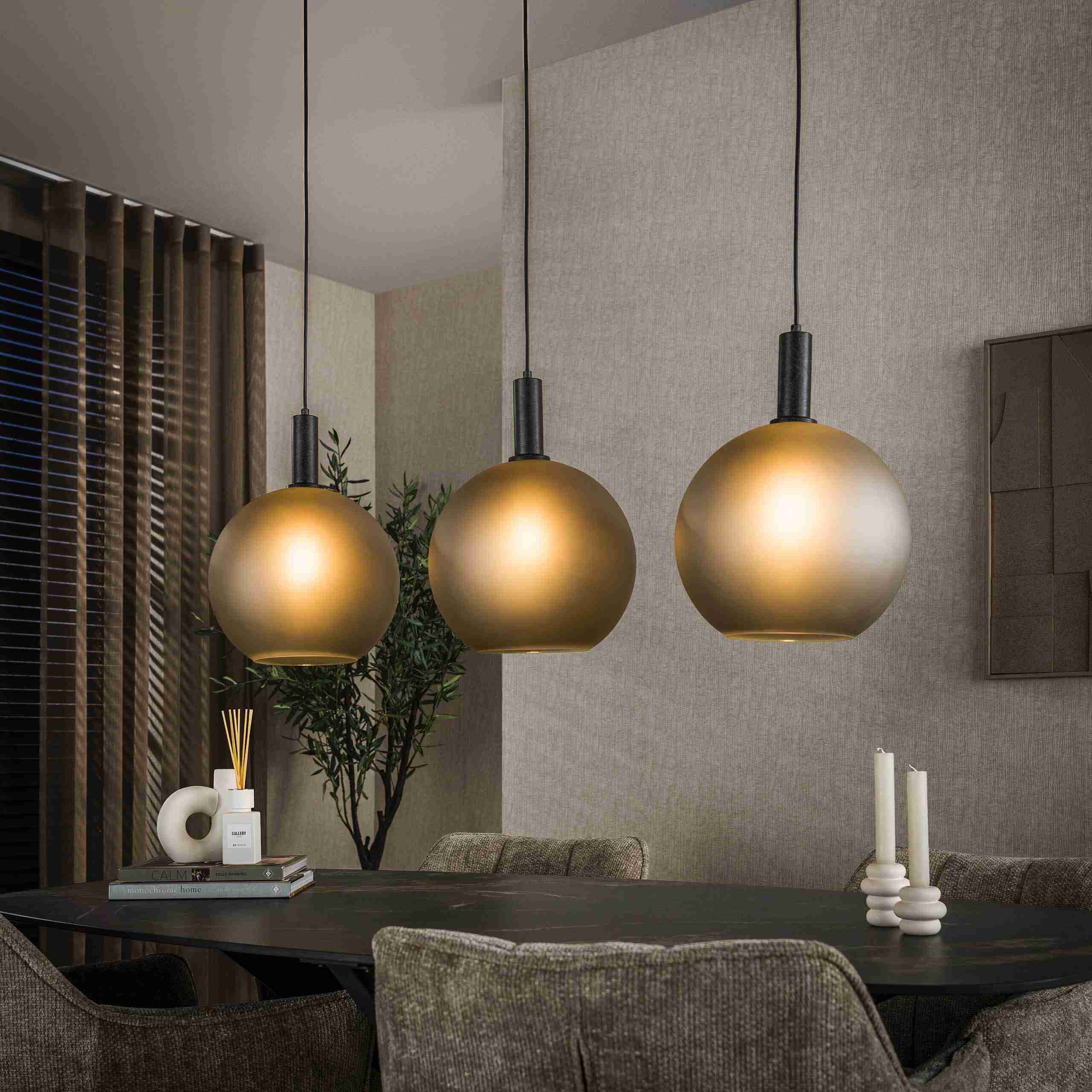 LifestyleFurn Hanglamp Vashon Gezandstraald glas, 3-lamps - Grijs