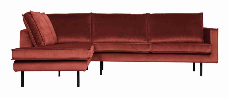 WOOOD Hoekbank 'Rodeo' Links, Velvet, kleur Chestnut