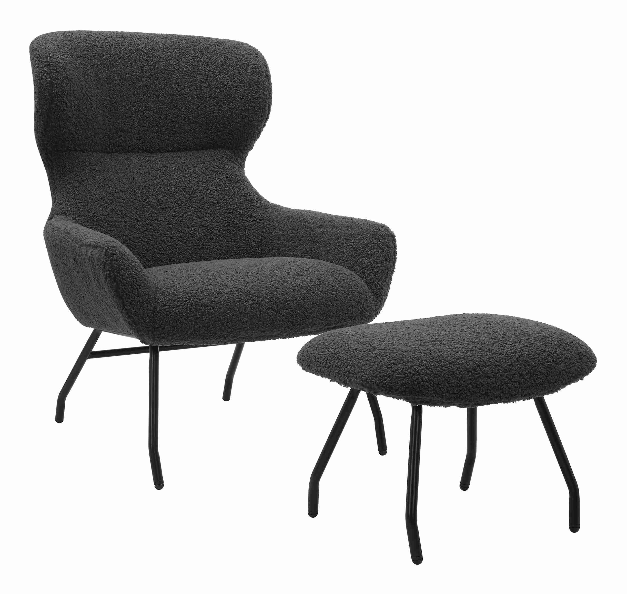 Artistiq Fauteuil 'Ashten' Met hocker, Teddy, kleur Antraciet