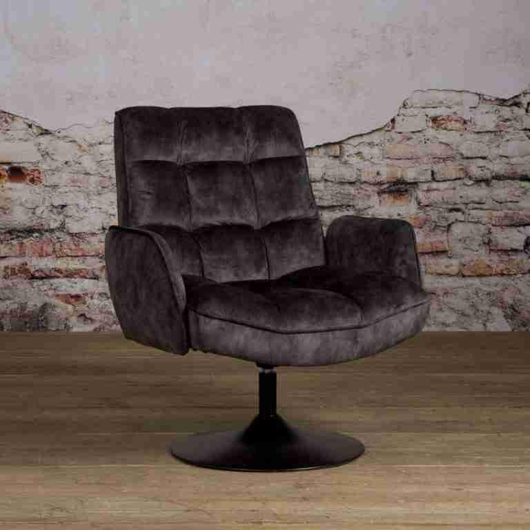 Tower Living Draaibare Fauteuil 'Tropea' Velvet, kleur Donkergrijs