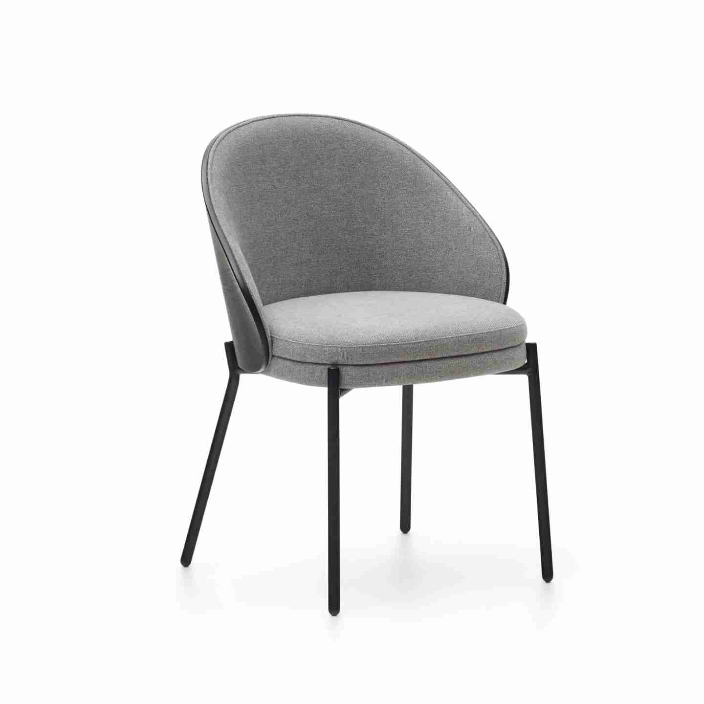 Kave Home Eetkamerstoel 'Eamy' Essenhout, kleur Lichtgrijs/Zwart