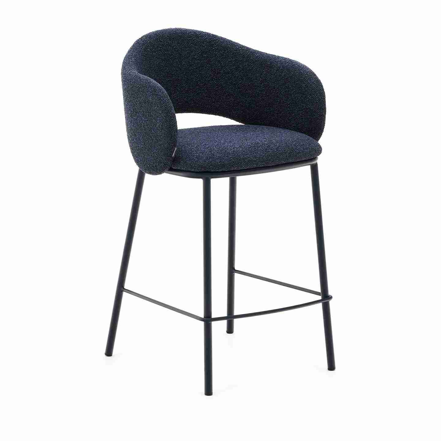 Kave Home Barkruk 'Maina' Chenille, kleur Donkerblauw (zithoogte 65cm)