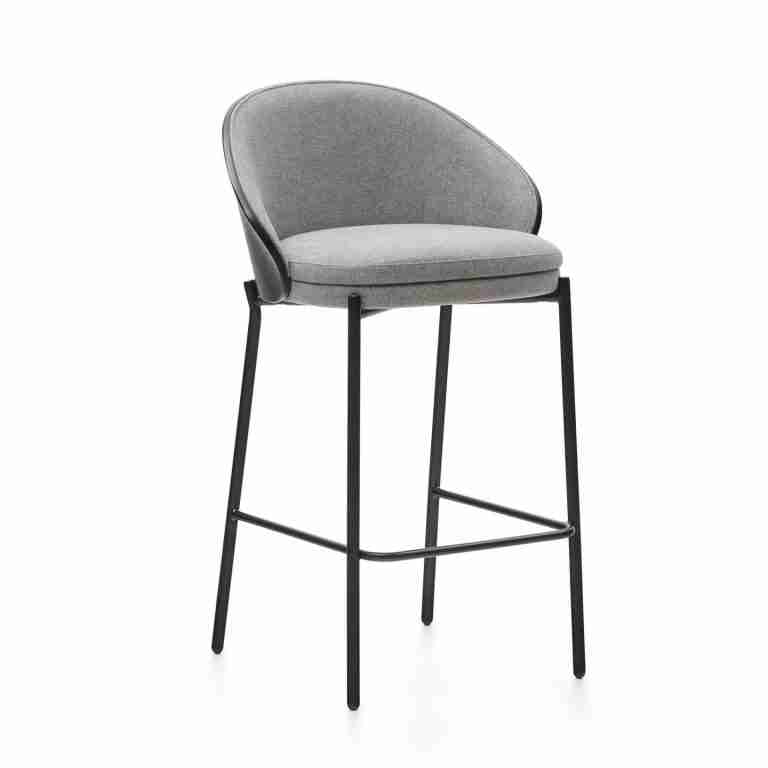 Kave Home Barkruk 'Eamy' Essenhout, kleur Lichtgrijs/Zwart (zithoogte 65cm)