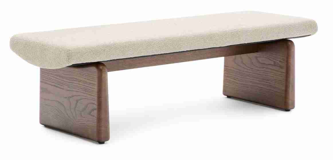 Kave Home Bankje 'Topaz' Chenille en essenhout, 150cm, kleur Bruin