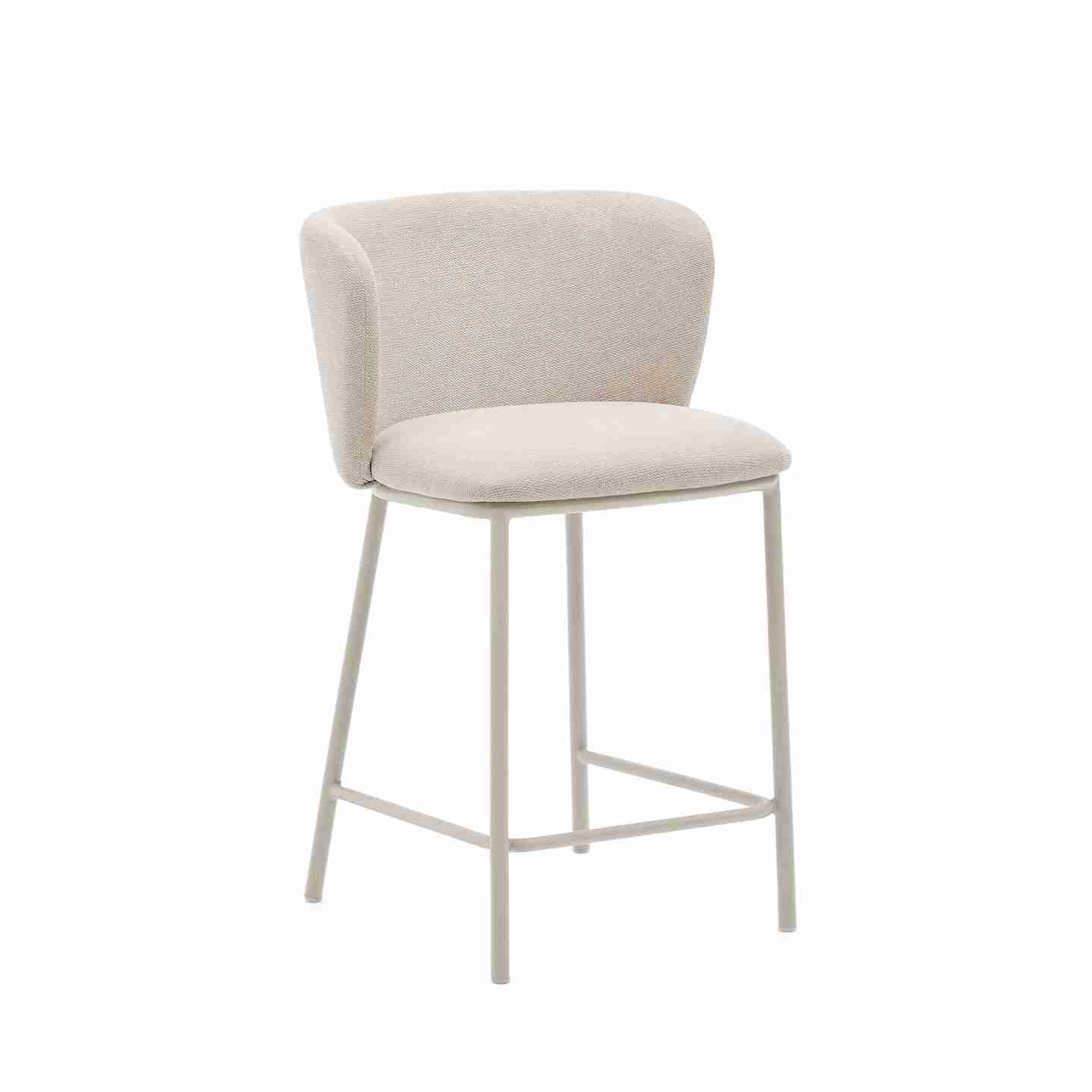 Kave Home Barkruk 'Ciselia' Chenille, kleur Beige (zithoogte 65cm)