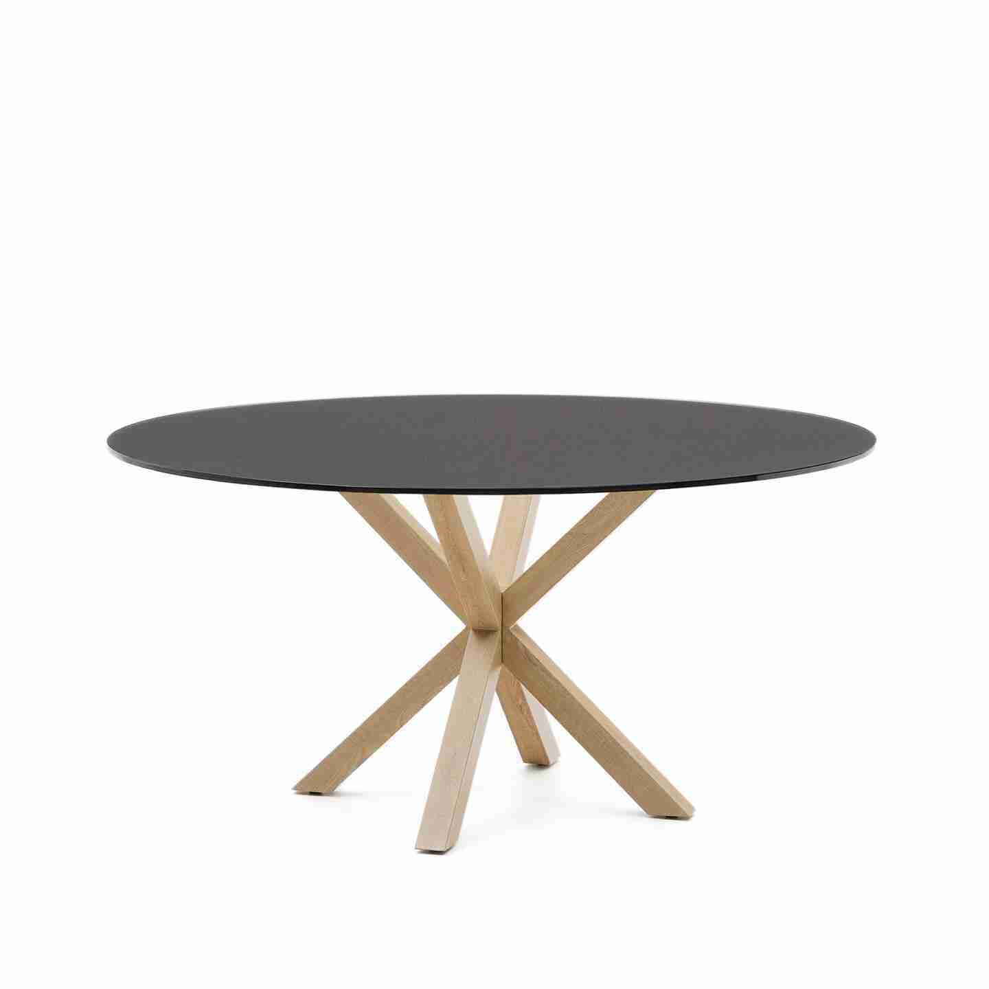 Kave Home Ronde Eettafel 'Argo' Glas en houtlook, 150cm, kleur Zwart