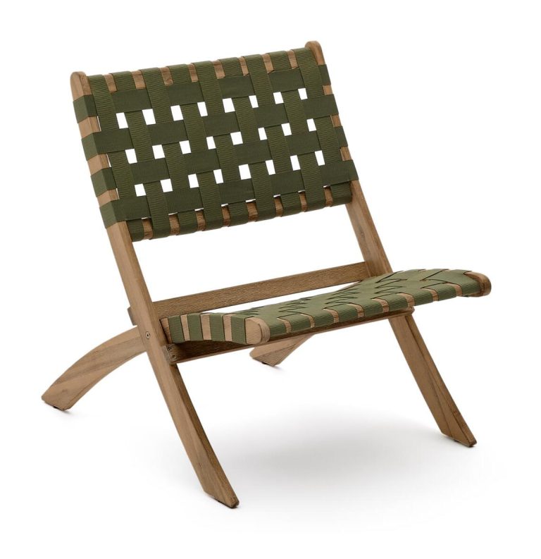 Kave Home Fauteuil 'Chabeli' Acaciahout, kleur Donkergroen