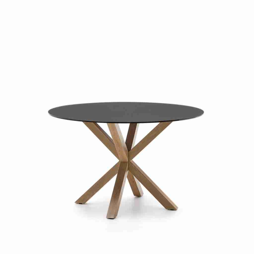 Kave Home Ronde Eettafel 'Argo' Glas en houtlook, 120cm, kleur Zwart