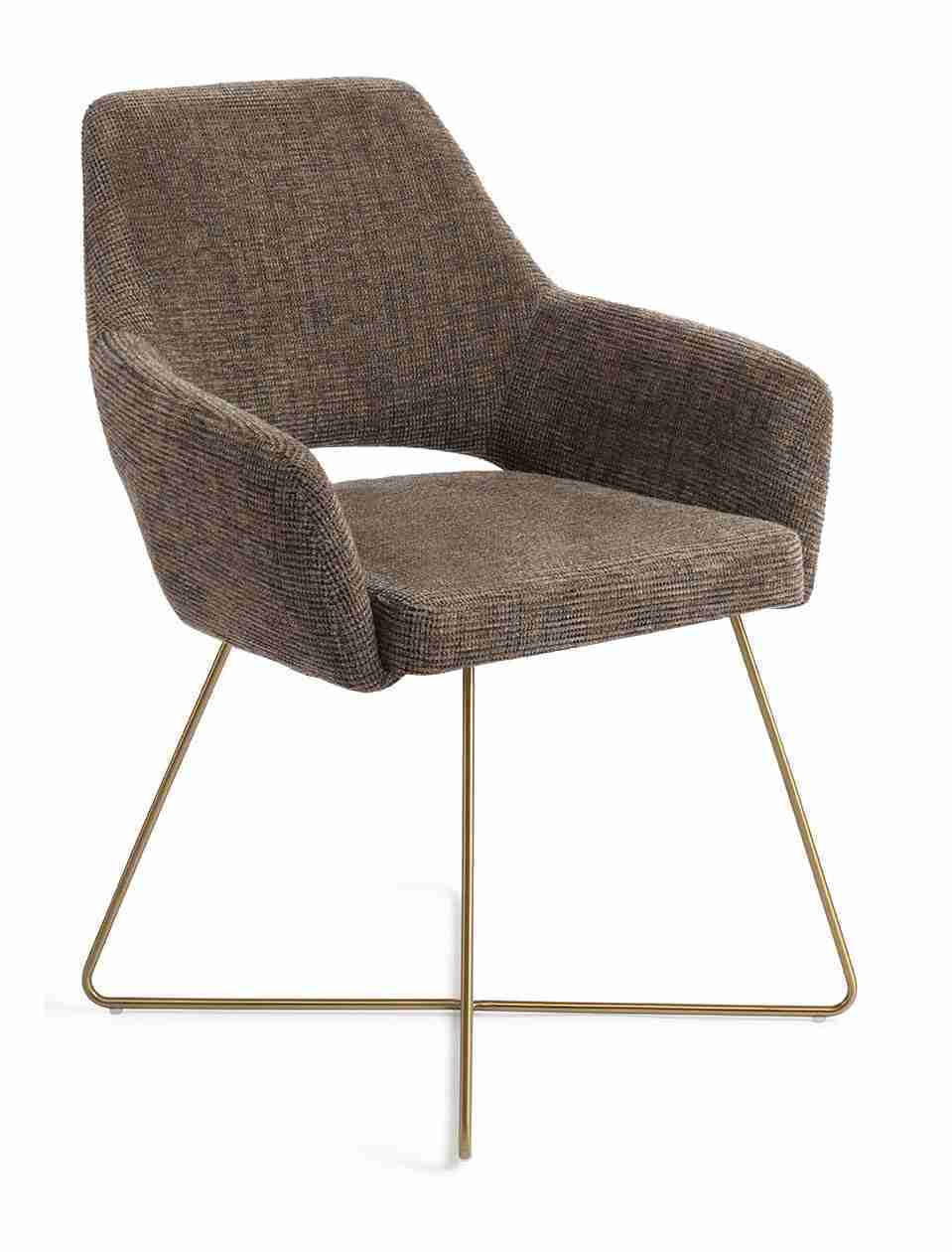 Jesper Home Eetkamerstoel 'Yanai' Cross Gold, kleur Checked Chestnut