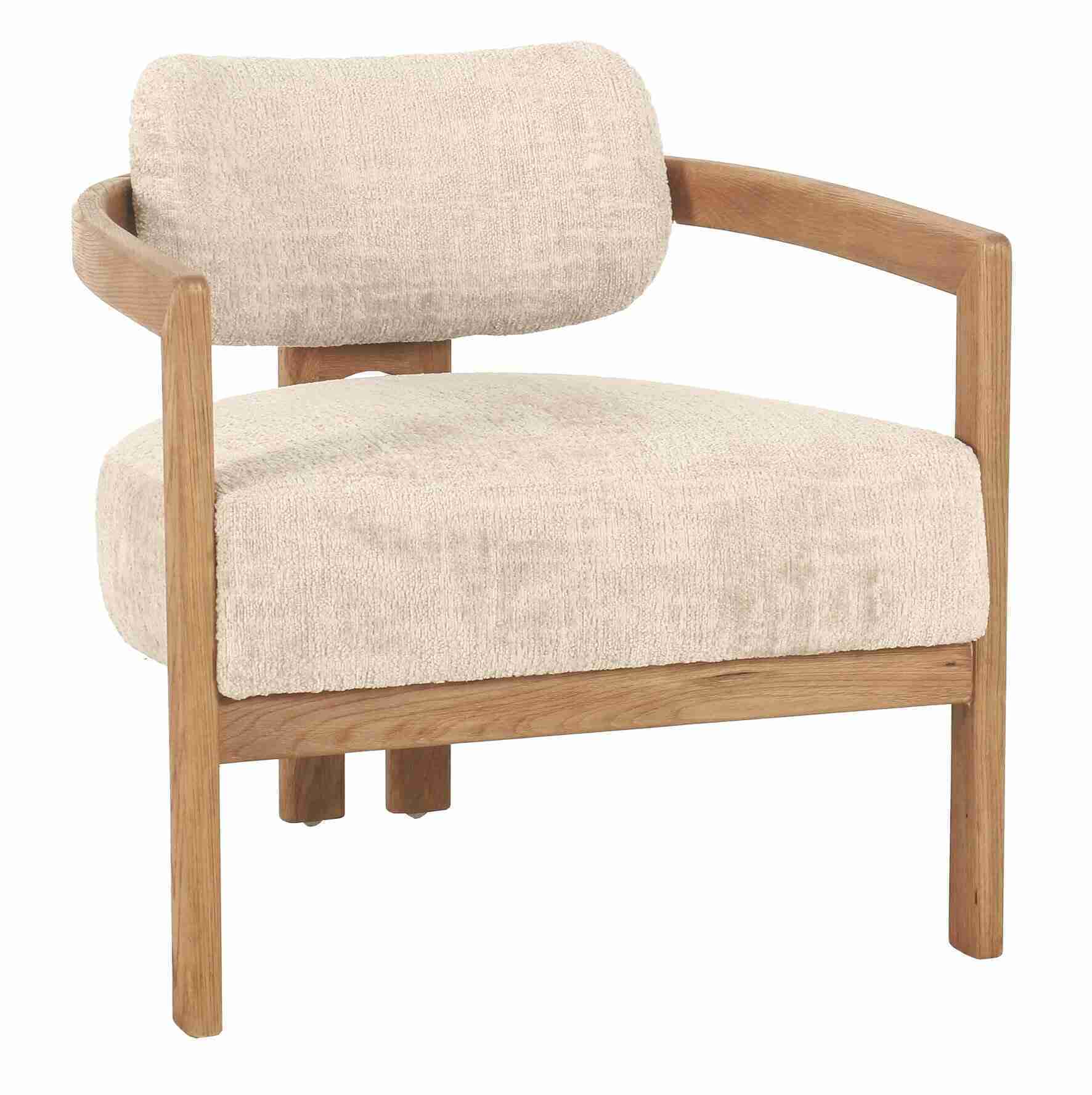 MUST Living Fauteuil 'Kelly' Chenille, kleur Beige/Naturel
