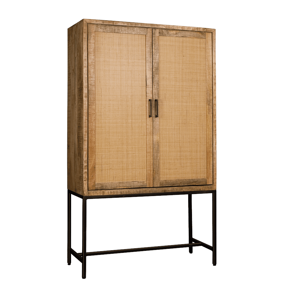 RENEW Opbergkast 'Carini' Hout en Webbing, 190 x 110cm, kleur Naturel