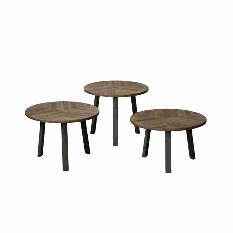 RENEW Bijzettafel 'Lazio' Teakhout, Set van 3 stuks, kleur Weather Grey