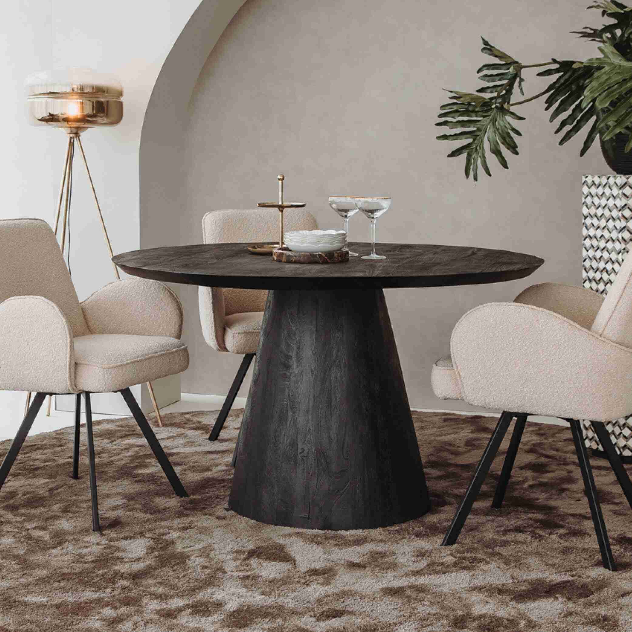 Tower Living Ronde Eettafel 'Premana' Mangohout, 130cm, kleur Zwart