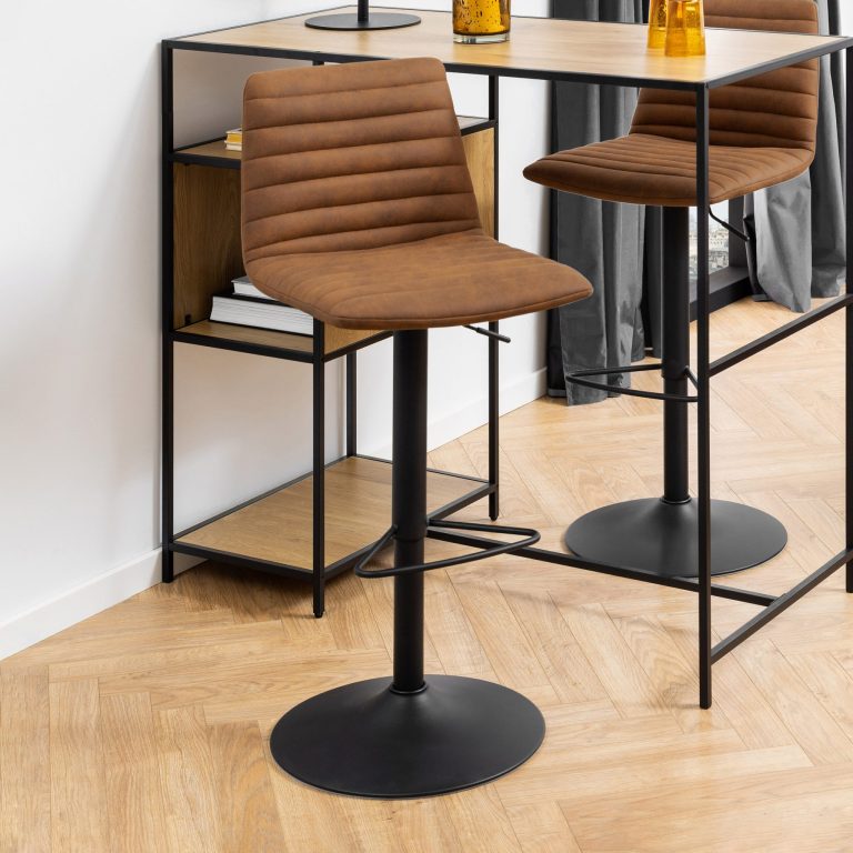 Bendt Draaibare Barkruk 'Yordy' PU, kleur Cognac (zithoogte 60.5-82cm)