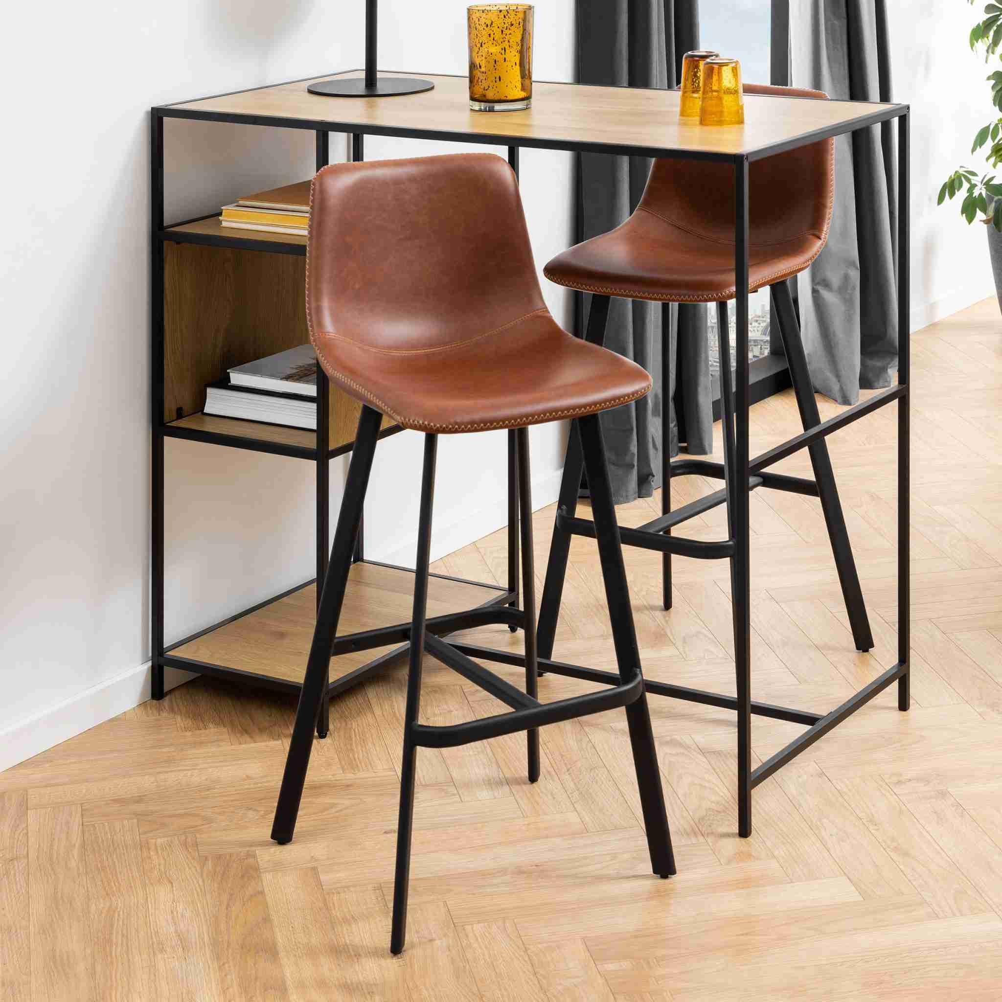 Bendt Barkruk 'Xanthe' PU, kleur Cognac (zithoogte 76.5cm)
