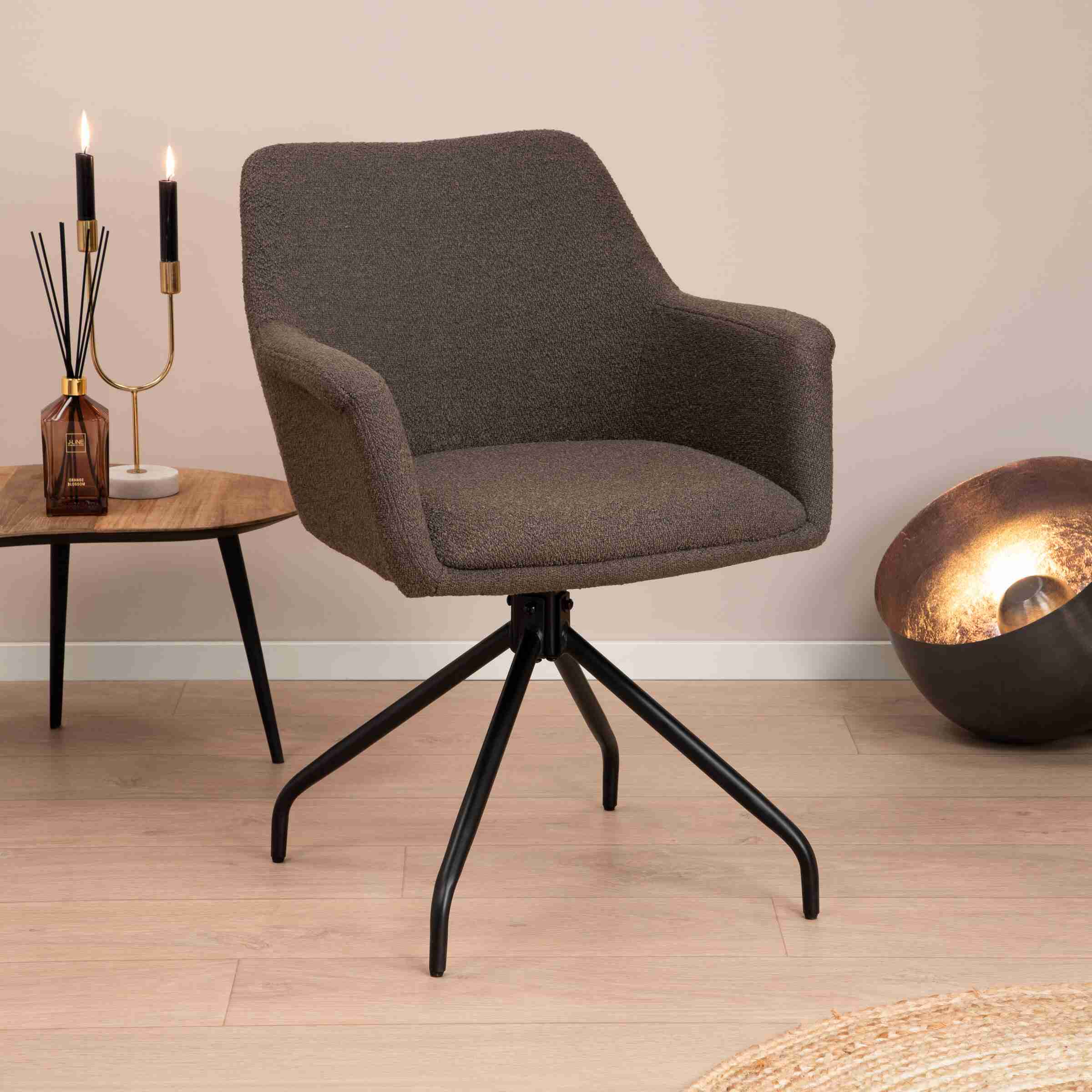 Sohome Draaibare Eetkamerstoel 'Lori' Bouclé, kleur Donkerbruin