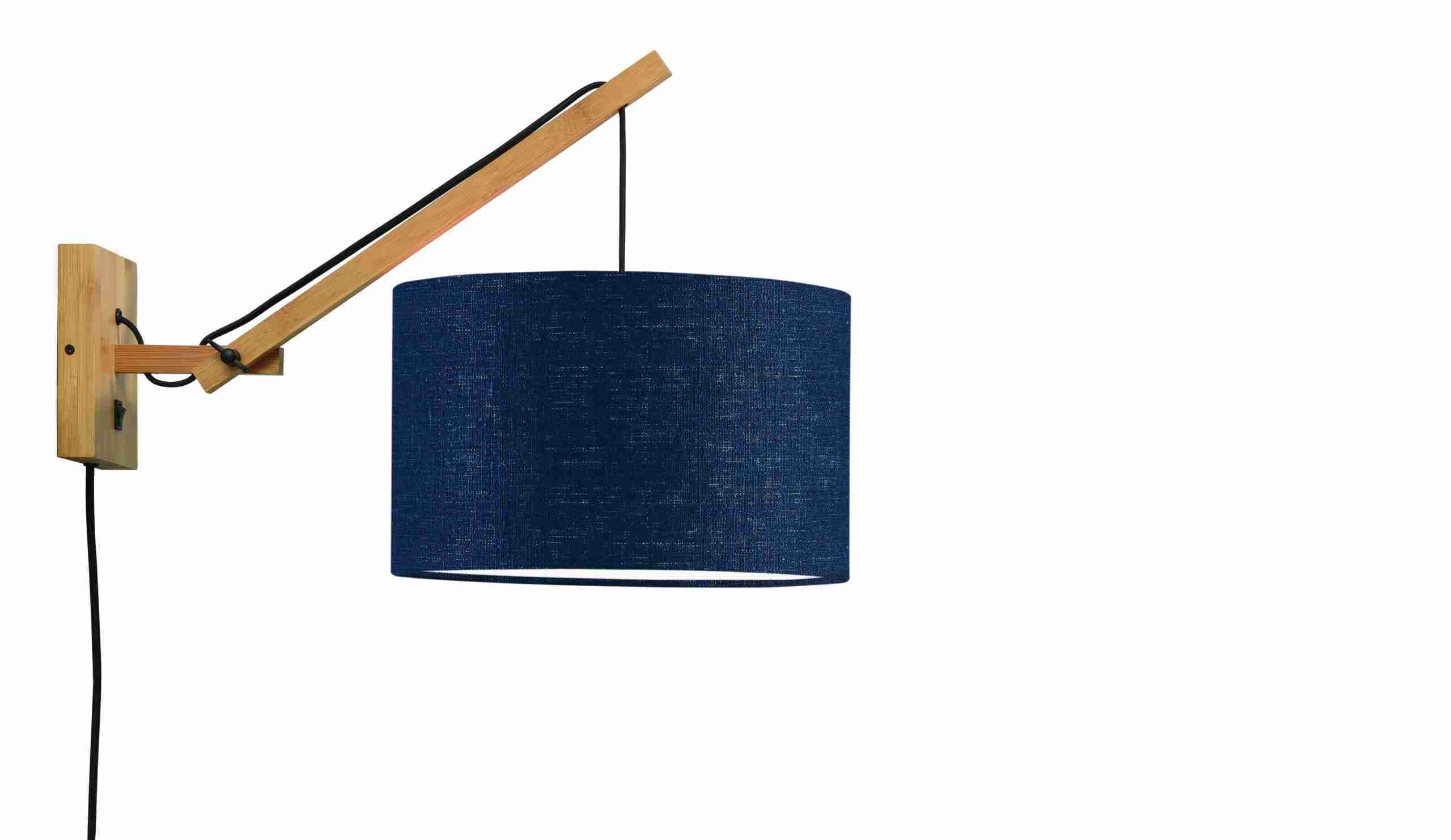 GOOD&MOJO Wandlamp 'Andes' Small, Bamboe en Eco linnen, kleur Denimblauw/Naturel