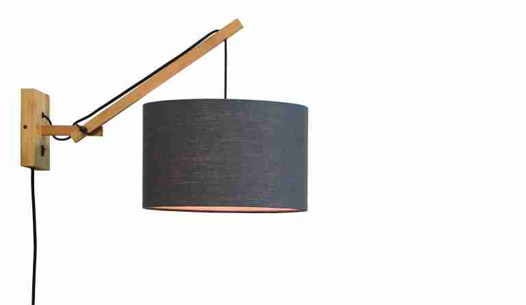 GOOD&MOJO Wandlamp 'Andes' Small, Bamboe en Eco linnen, kleur Donkergrijs/Naturel