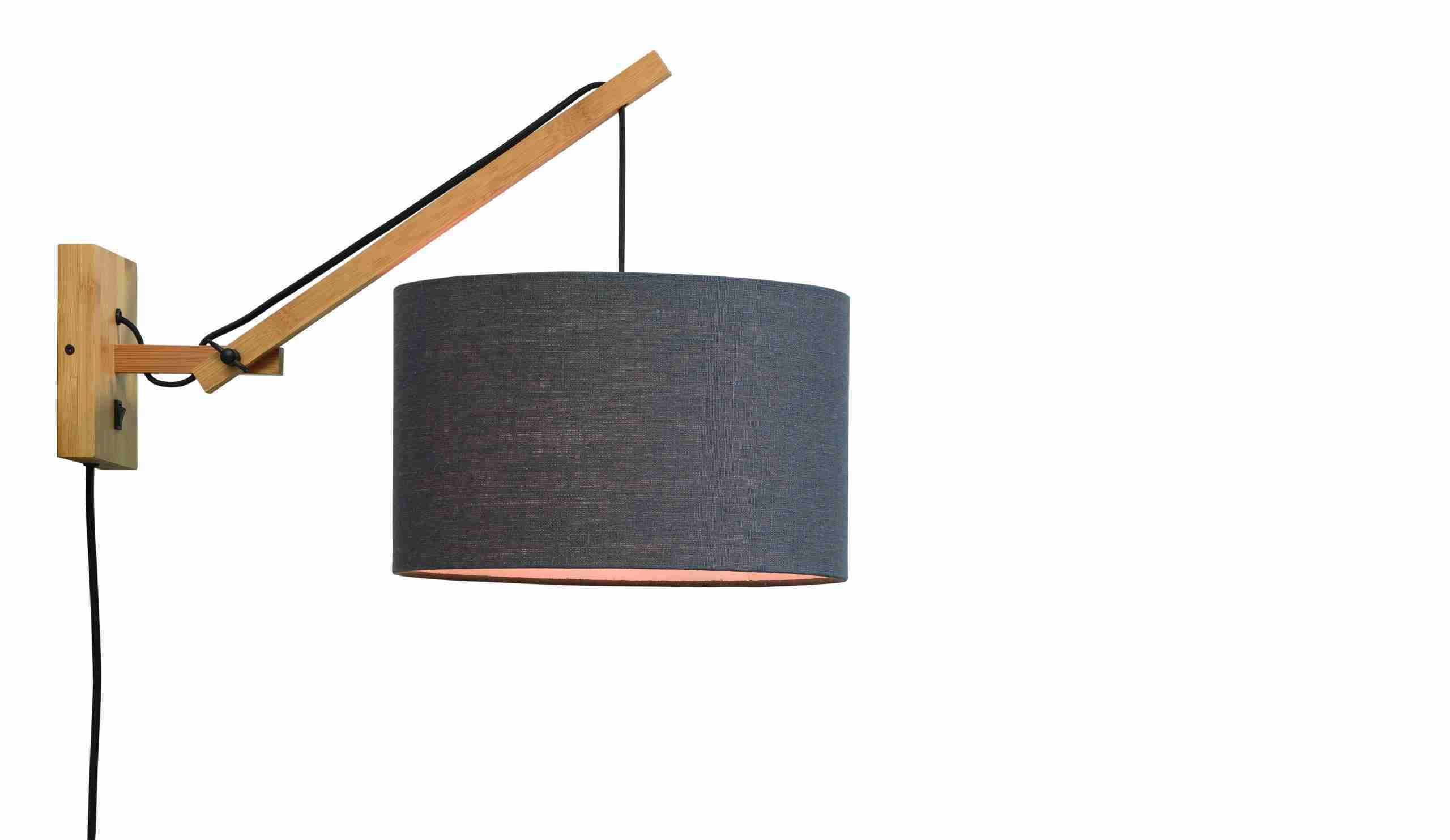 GOOD&MOJO Wandlamp 'Andes' Small, Bamboe en Eco linnen, kleur Donkergrijs/Naturel