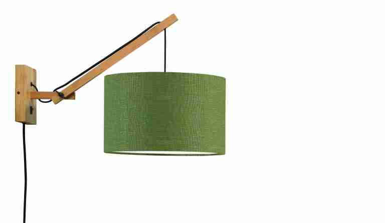 GOOD&MOJO Wandlamp 'Andes' Small, Bamboe en Eco linnen, kleur Groen/Naturel