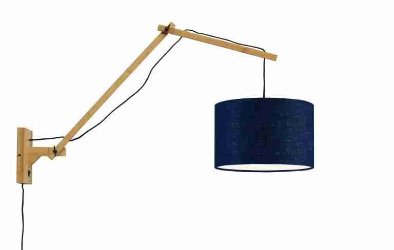 GOOD&MOJO Wandlamp 'Andes' Large, Bamboe en Eco linnen, kleur Denimblauw/Naturel