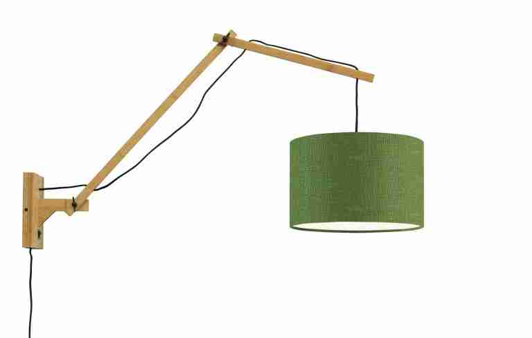 GOOD&MOJO Wandlamp 'Andes' Large, Bamboe en Eco linnen, kleur Groen/Naturel