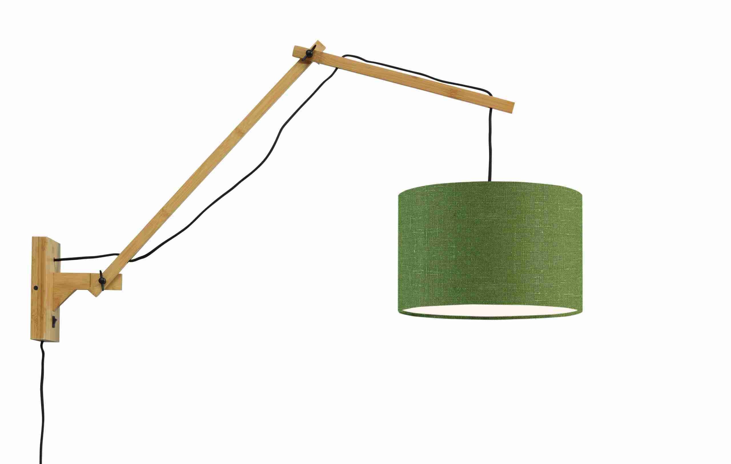 GOOD&MOJO Wandlamp 'Andes' Large, Bamboe en Eco linnen, kleur Groen/Naturel