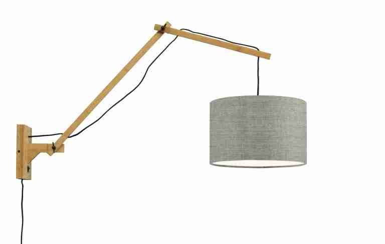 GOOD&MOJO Wandlamp 'Andes' Large, Bamboe en Eco linnen, kleur Donkerbeige/Naturel