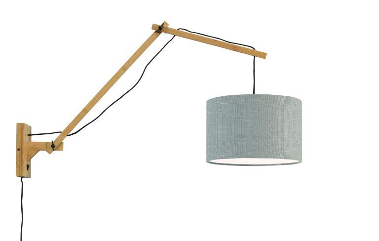 GOOD&MOJO Wandlamp 'Andes' Large, Bamboe en Eco linnen, kleur Lichtgrijs/Naturel