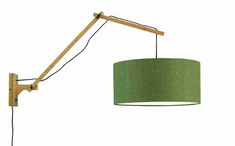 GOOD&MOJO Wandlamp 'Andes' Large, Bamboe en Eco linnen, kleur Groen/Naturel