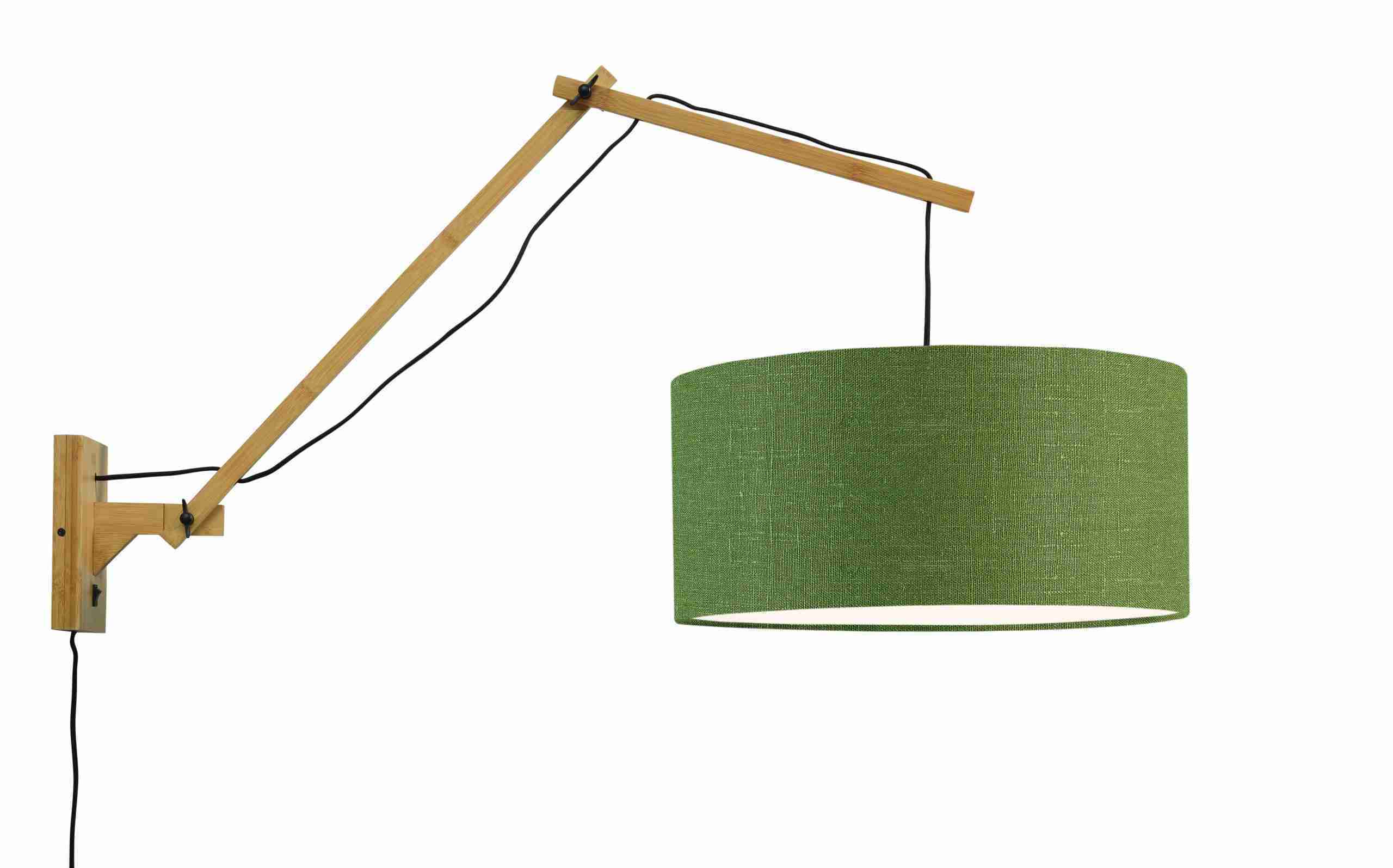 GOOD&MOJO Wandlamp 'Andes' Large, Bamboe en Eco linnen, kleur Groen/Naturel