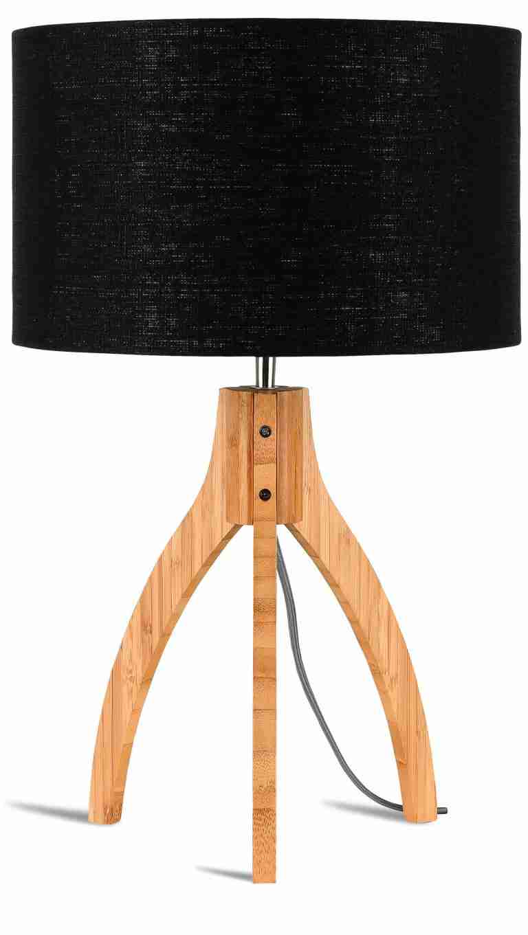 Good&Mojo Tafellamp 'Annapurna' Bamboe en Eco linnen, kleur Zwart