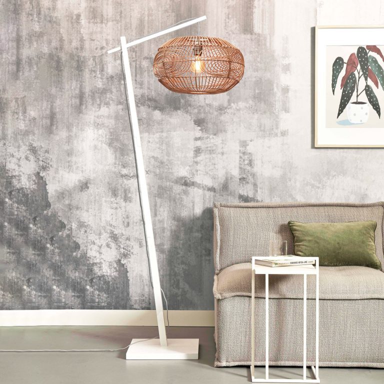 GOOD&MOJO Vloerlamp 'Madeira' Bamboe en rotan, 176cm, kleur Naturel/Wit
