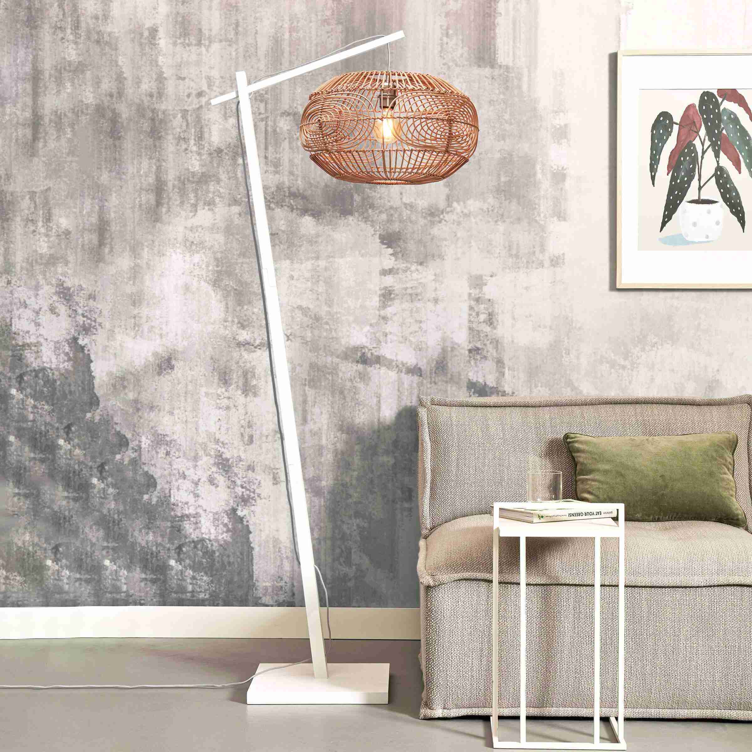 GOOD&MOJO Vloerlamp 'Madeira' Bamboe en rotan, 176cm, kleur Naturel/Wit