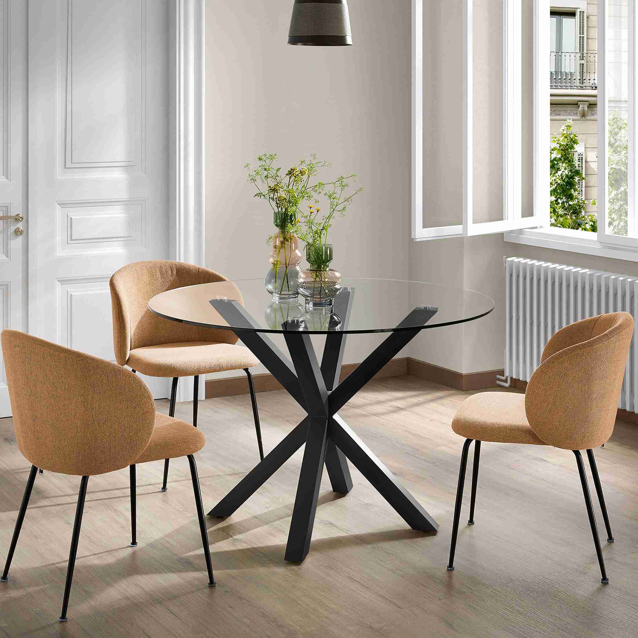 Kave Home Ronde Eettafel 'Argo' Ø119cm, kleur Zwart/Glas