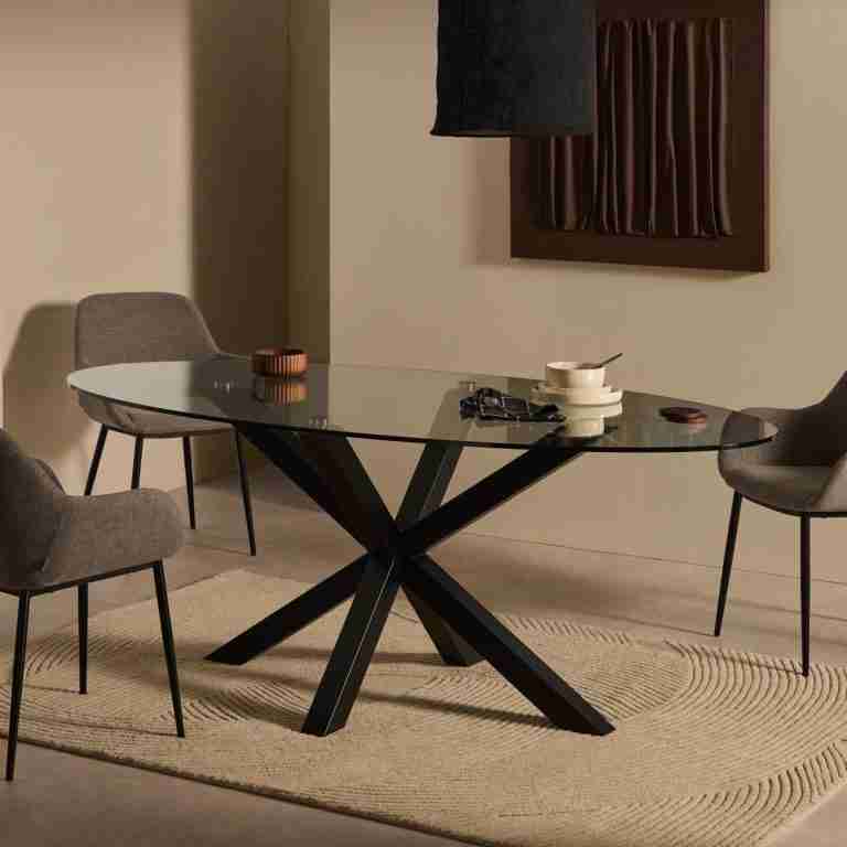 Kave Home Ovale Eettafel 'Argo' Glas, 200 x 100cm, kleur Zwart