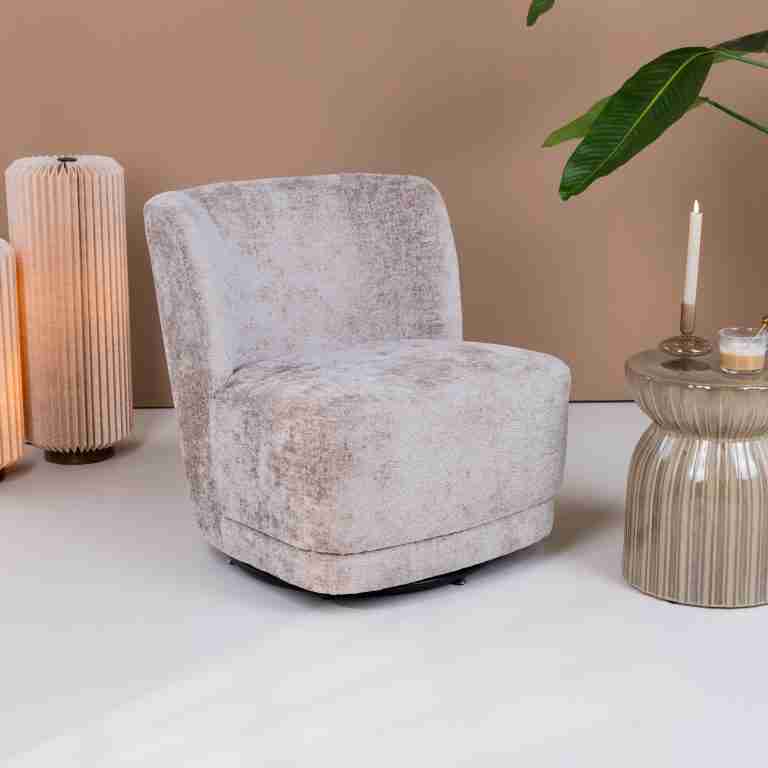 WOOOD Draaifauteuil 'Atty' Structure Velvet, kleur Zand