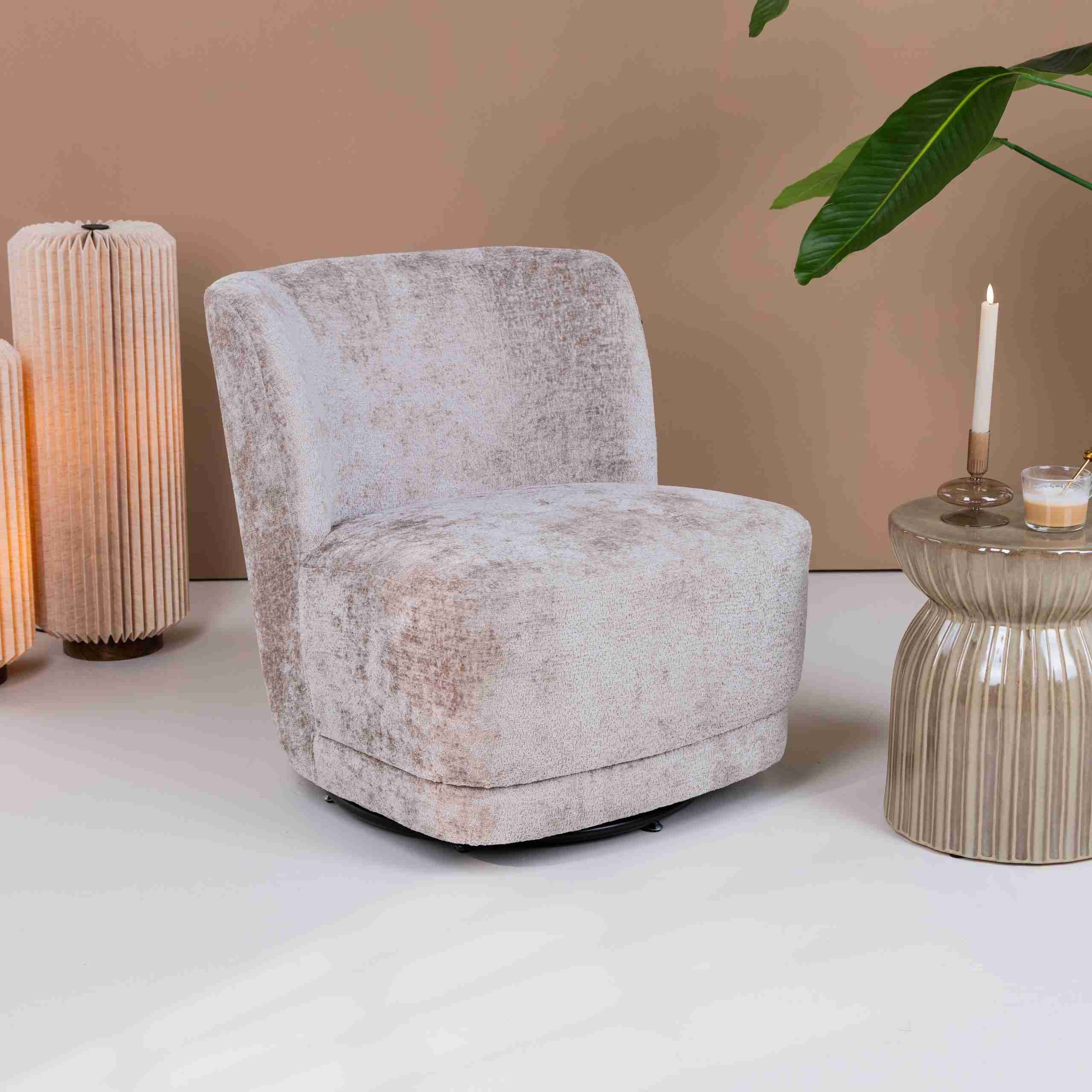 WOOOD Draaifauteuil 'Atty' Structure Velvet, kleur Zand