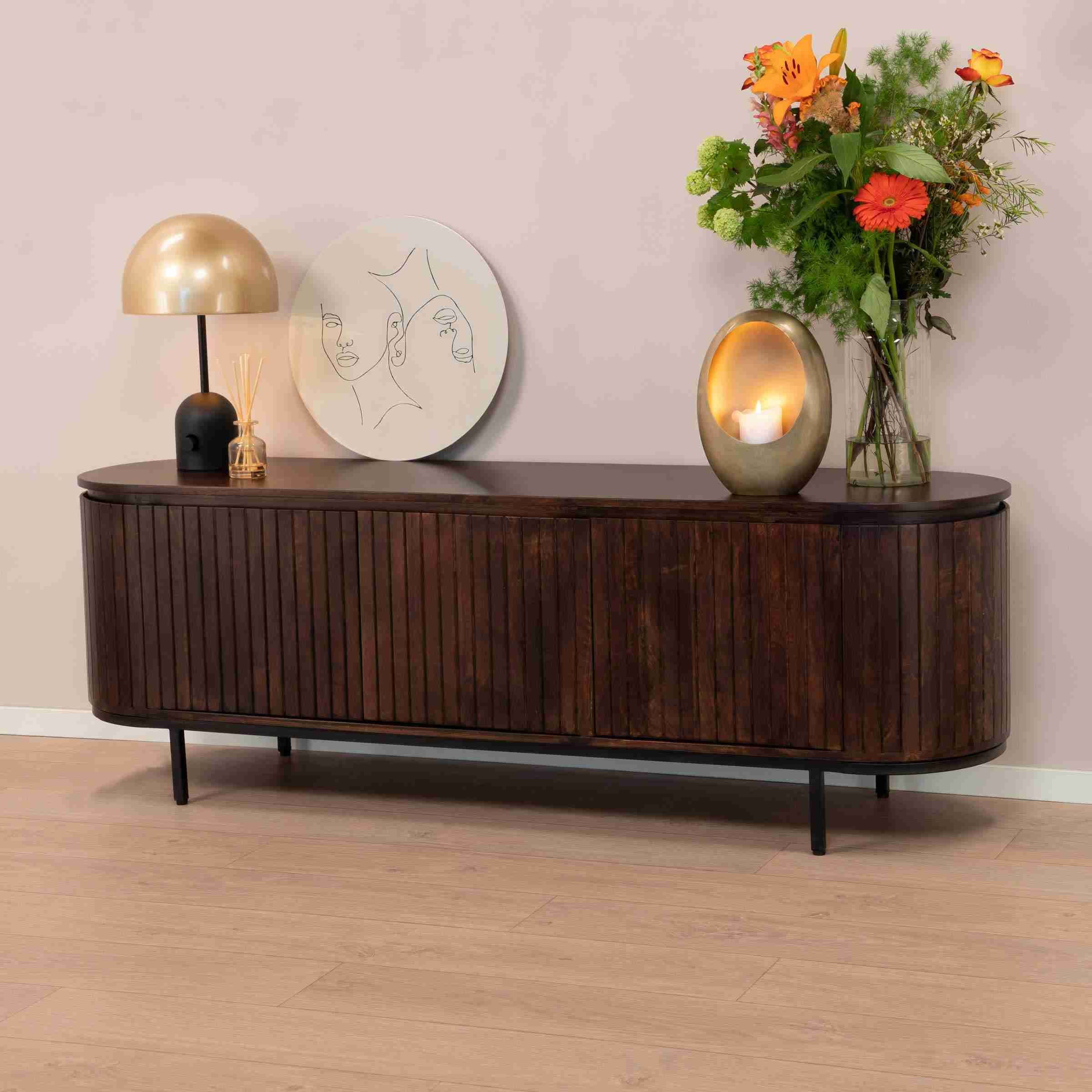 Livingfurn TV-meubel 'Noor' Mangohout, 170cm, kleur Walnoot