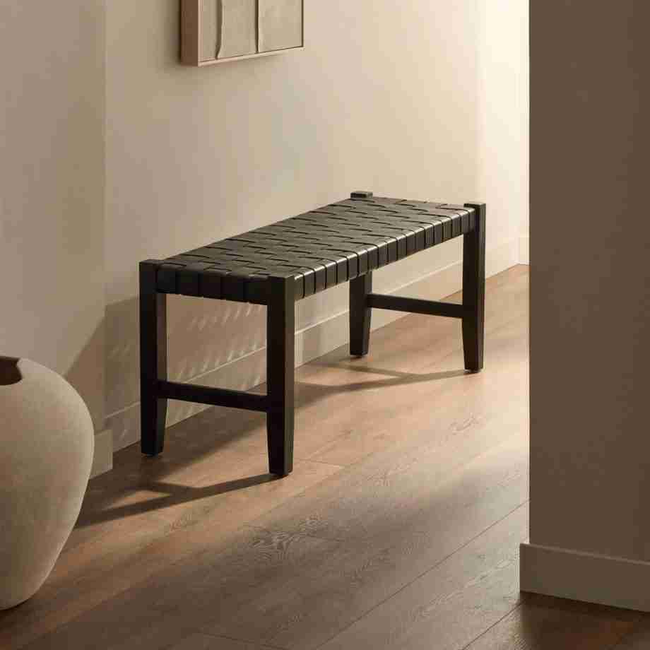Kave Home Halbank 'Calixta' Hout en leder, 120cm, kleur Zwart