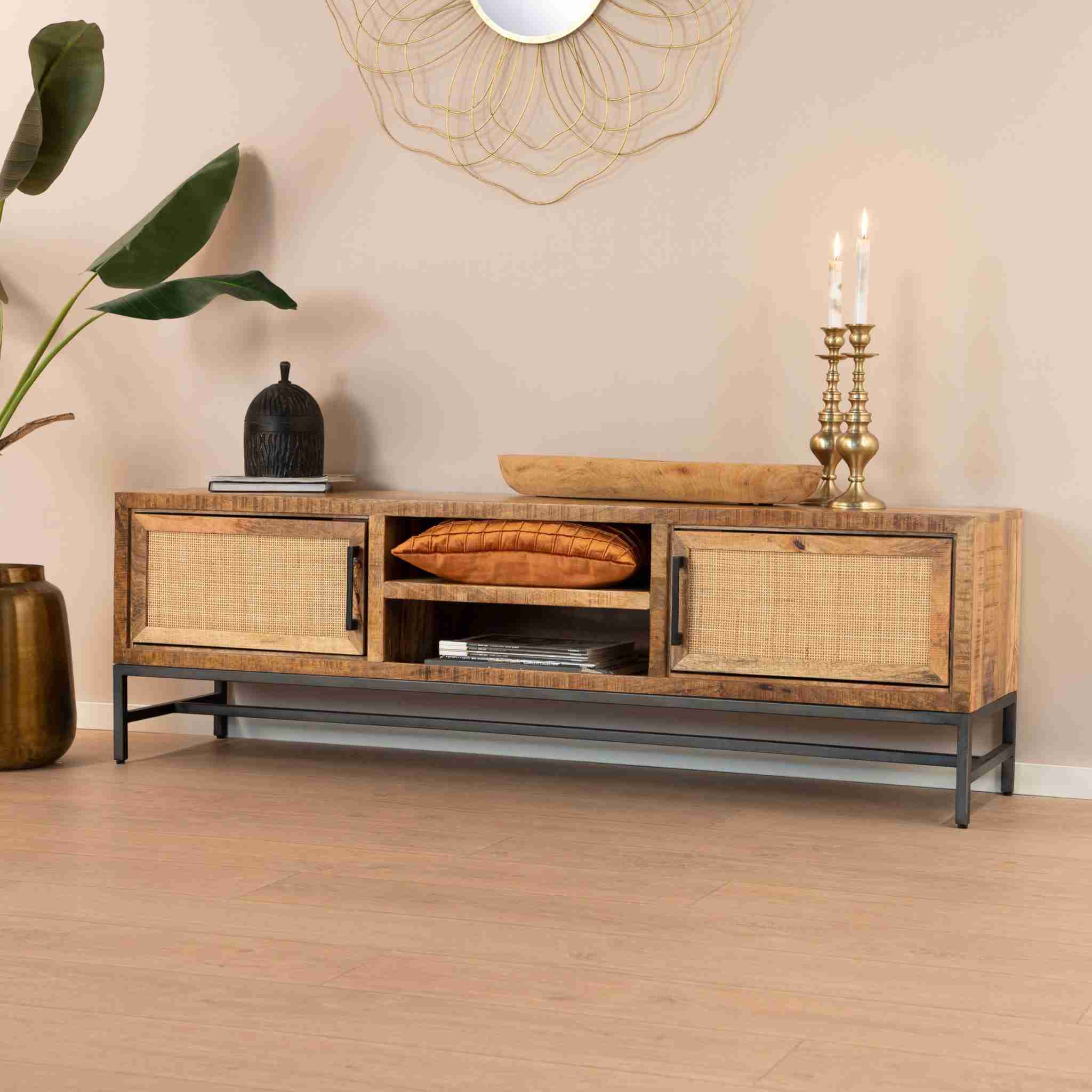 RENEW TV-meubel 'Carini' Hout en Webbing, 160cm, kleur Naturel