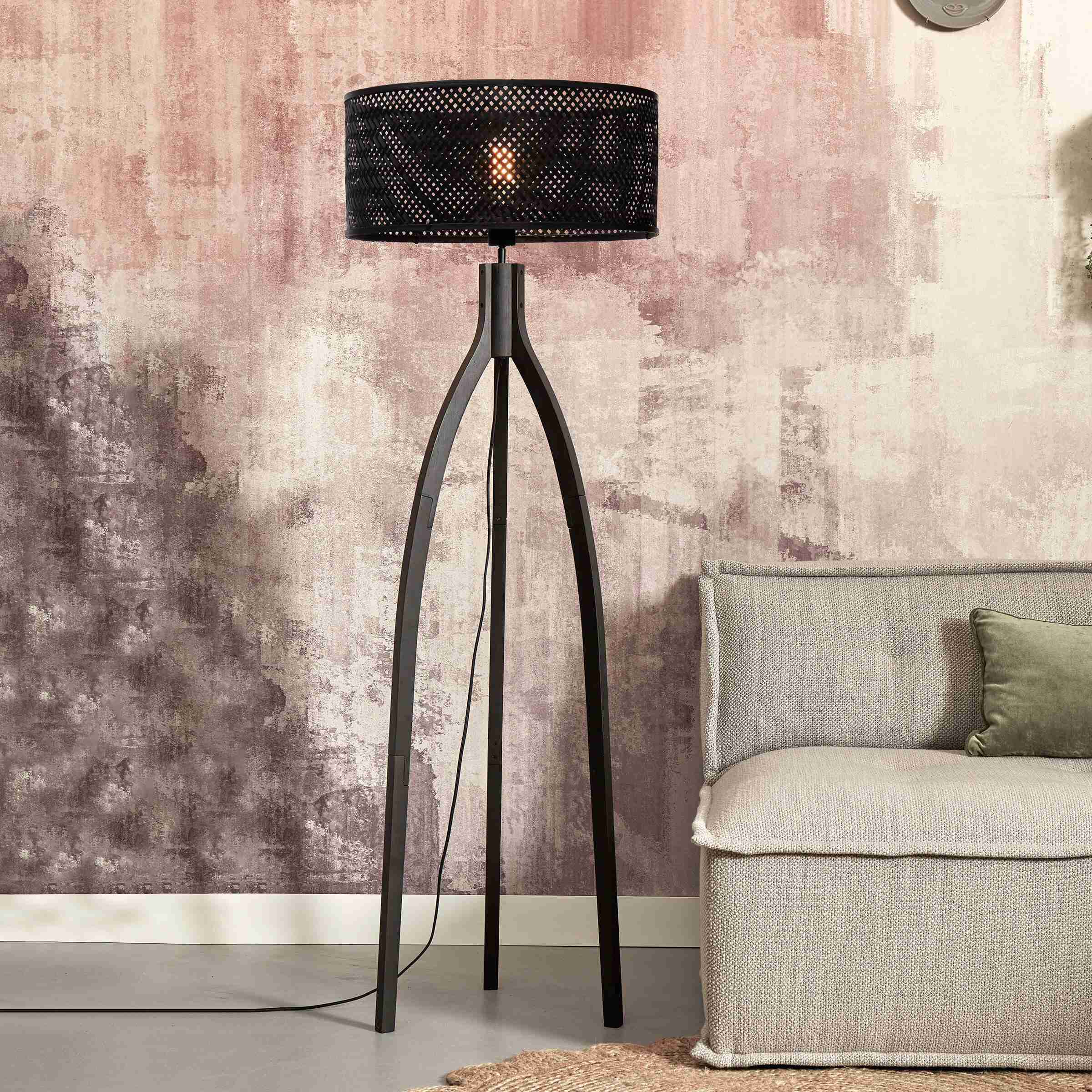 GOOD&MOJO Vloerlamp 'Java' 3-poot, Bamboe, kleur Zwart
