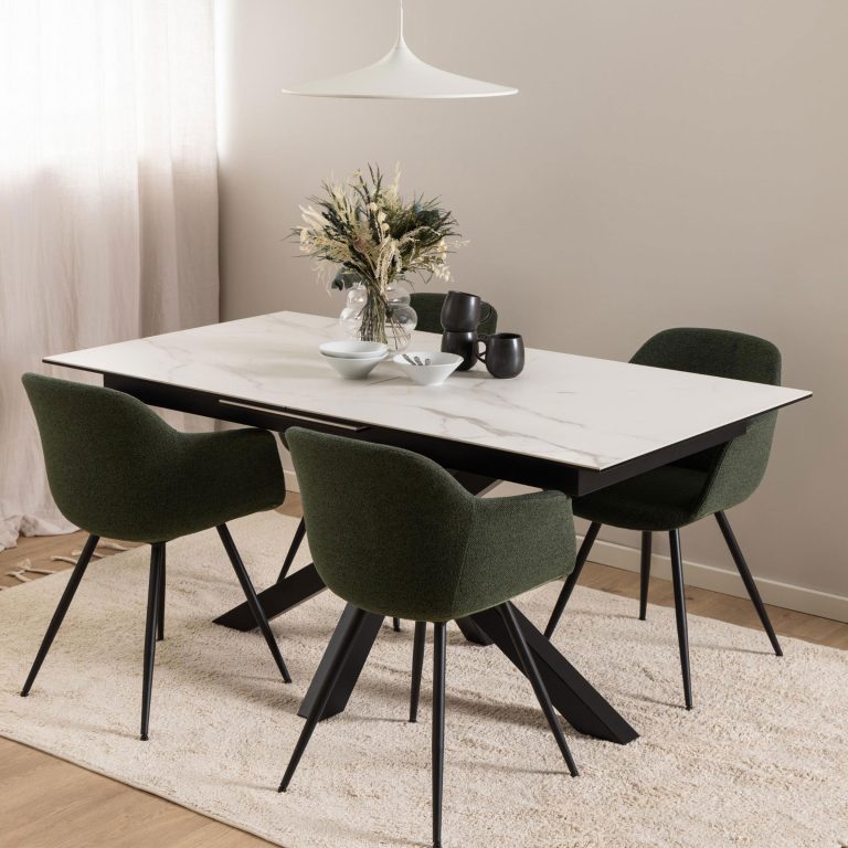 Bendt Uitschuifbare Eettafel 'Line' Keramiek, 168/210 x 90cm, kleur Wit