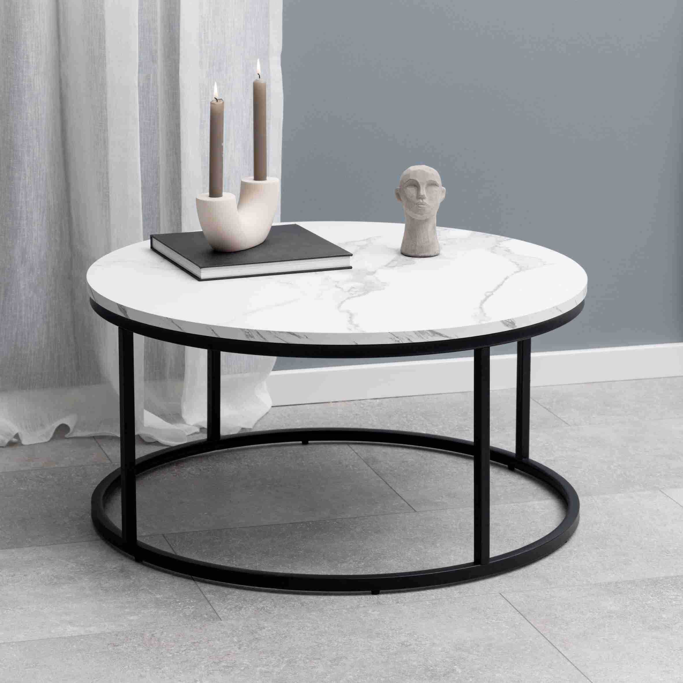 Bendt Ronde Salontafel 'Flemming' 80cm Marmerlook , kleur wit