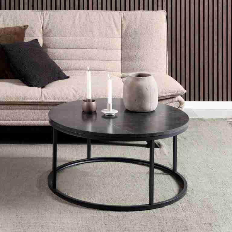 Bendt Ronde Salontafel 'Flemming' 80cm Marmerlook , kleur zwart