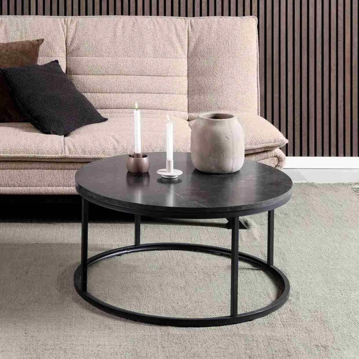 Bendt Ronde Salontafel 'Flemming' 80cm Marmerlook , kleur zwart