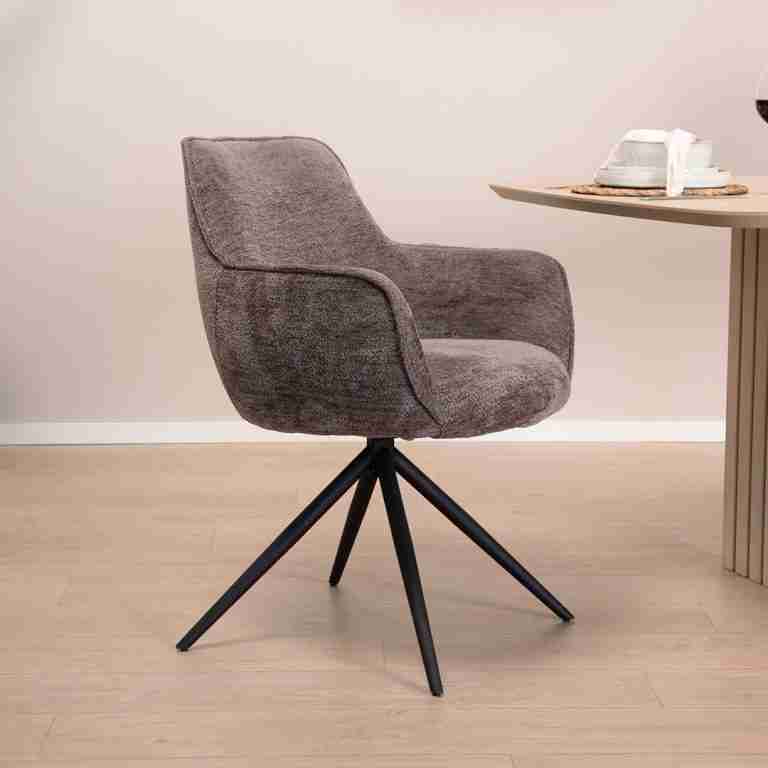 Tower Living Draaibare Eetkamerstoel 'Fondo' Chenille, kleur Antraciet