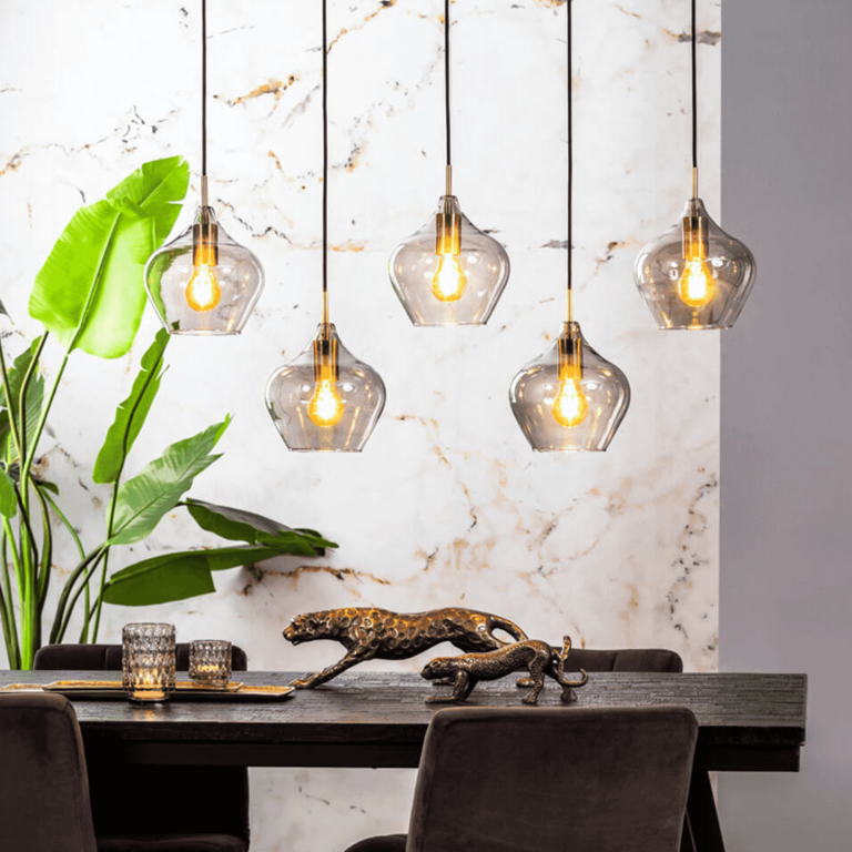 Light & Living Hanglamp 'Rakel' 5-Lamps, kleur Antiek Brons / Smoke