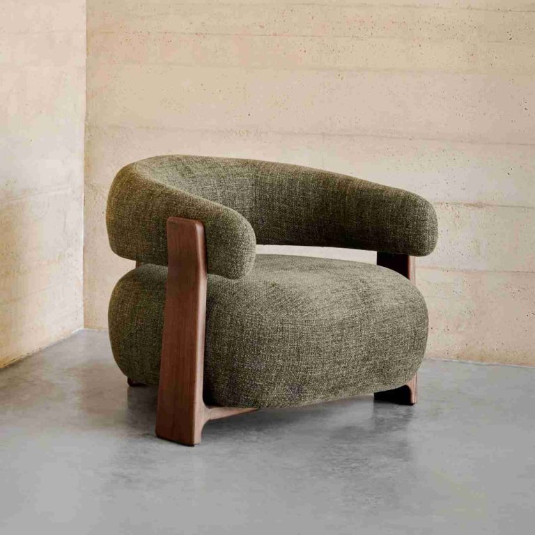 Kave Home Fauteuil 'Granite' Chenille en essenhout, kleur Groen
